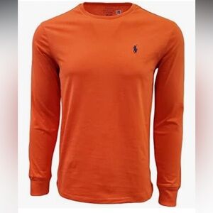 POLO RALPH LAUREN Men’s Crew Neck Long Sleeve Tee Size Large Orange BRAND NEW